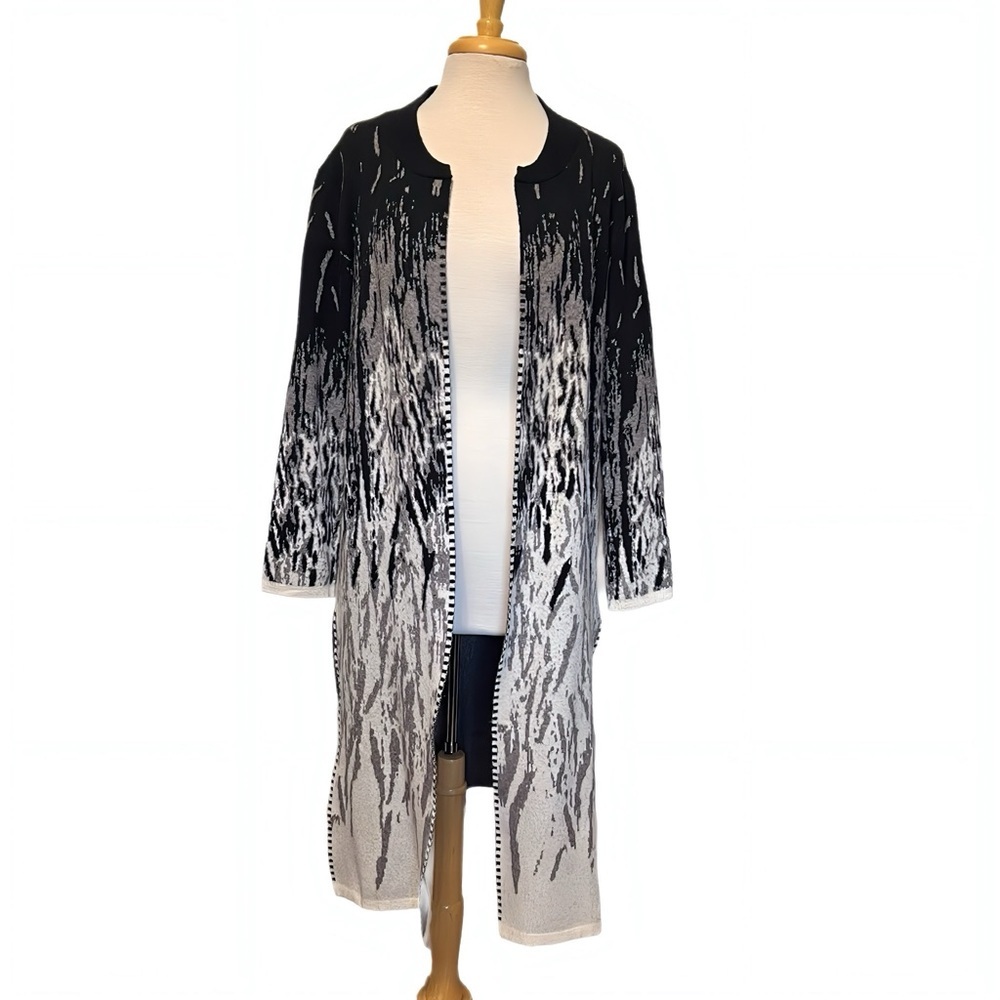 Simply Couture Long Knit Sweater Duster Cardigan Monochrome Boho Size Large